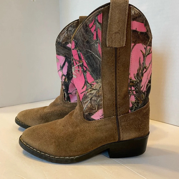Masterson Boot Co Pink Camo Leather Western Cowboy Boots Girls Size 13 D - Picture 1 of 12